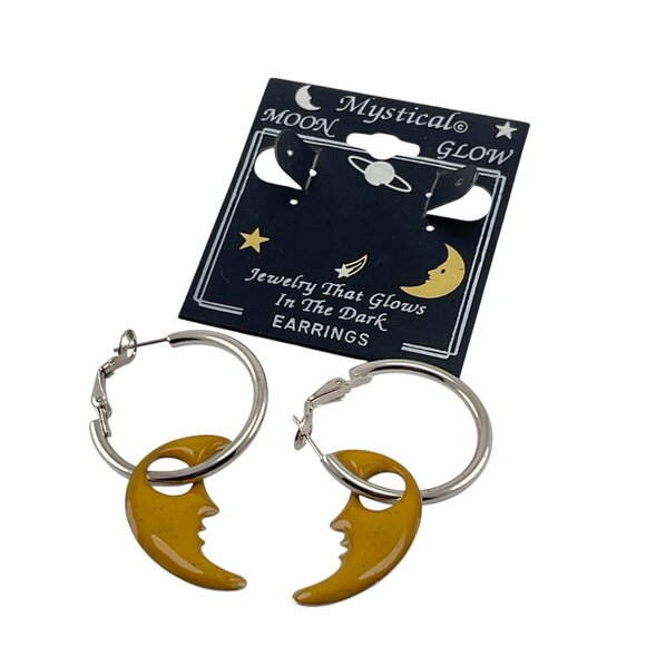 Mystical Moon Glow Hoop Earrings With Yellow Crescent Charms - Picture 4 of 7